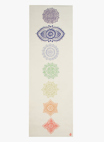 Spiritual Warrior's eco-friendly yoga mats have great grip, anti-slip, good cushioning for the knees, high quality, portable, affordable with Chakra print